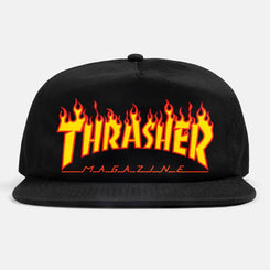 Thrasher Cap Flame Embroidered Snapback - Black - Skatewarehouse.co.uk