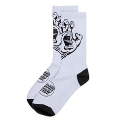 Santa Cruz Socks Screaming Hand Mono - White - Skatewarehouse.co.uk