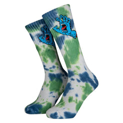 Santa Cruz Sock Screaming Hand Tie Dye Light Grey / Apple / Blue Tie Dye - 8-11 - Skatewarehouse.co.uk