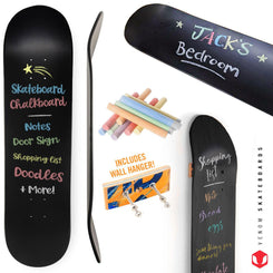 Venom Skateboards Kids Matt Black Chalkboard / Message Board / Bedroom Door Sign Skateboard Deck With Chalk Pack - Skatewarehouse.co.uk