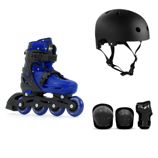 SFR Plasma Adjustable Inline Skates Black / Blue Bundle - SFR Helmet & Pads
