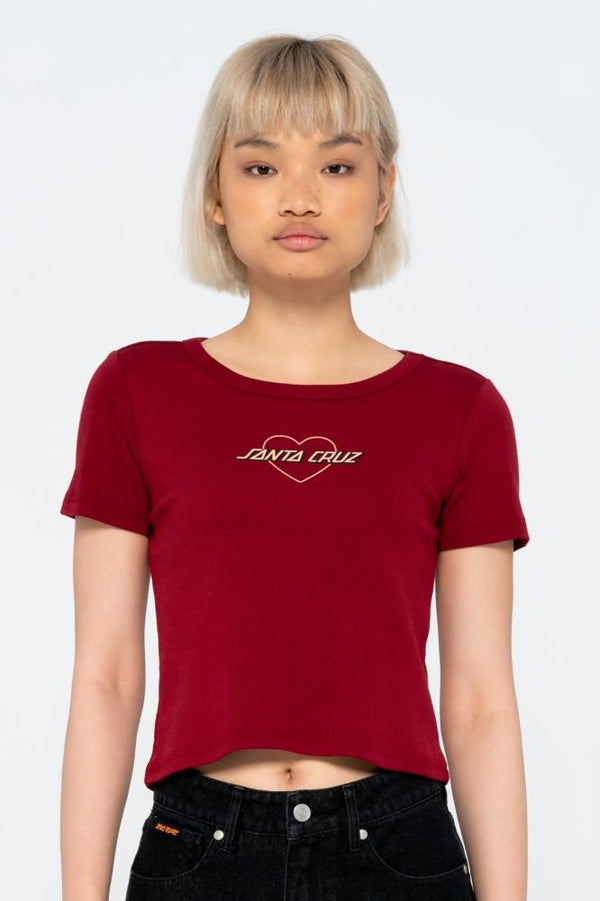 Santa Cruz Womens T-Shirt Heart Strip T-Shirt - Ruby Red - Skatewarehouse.co.uk