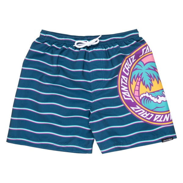 Santa Cruz Youth Swim Shorts Youth Paradise Break - Tidal Teal Wave Stripe - Skatewarehouse.co.uk
