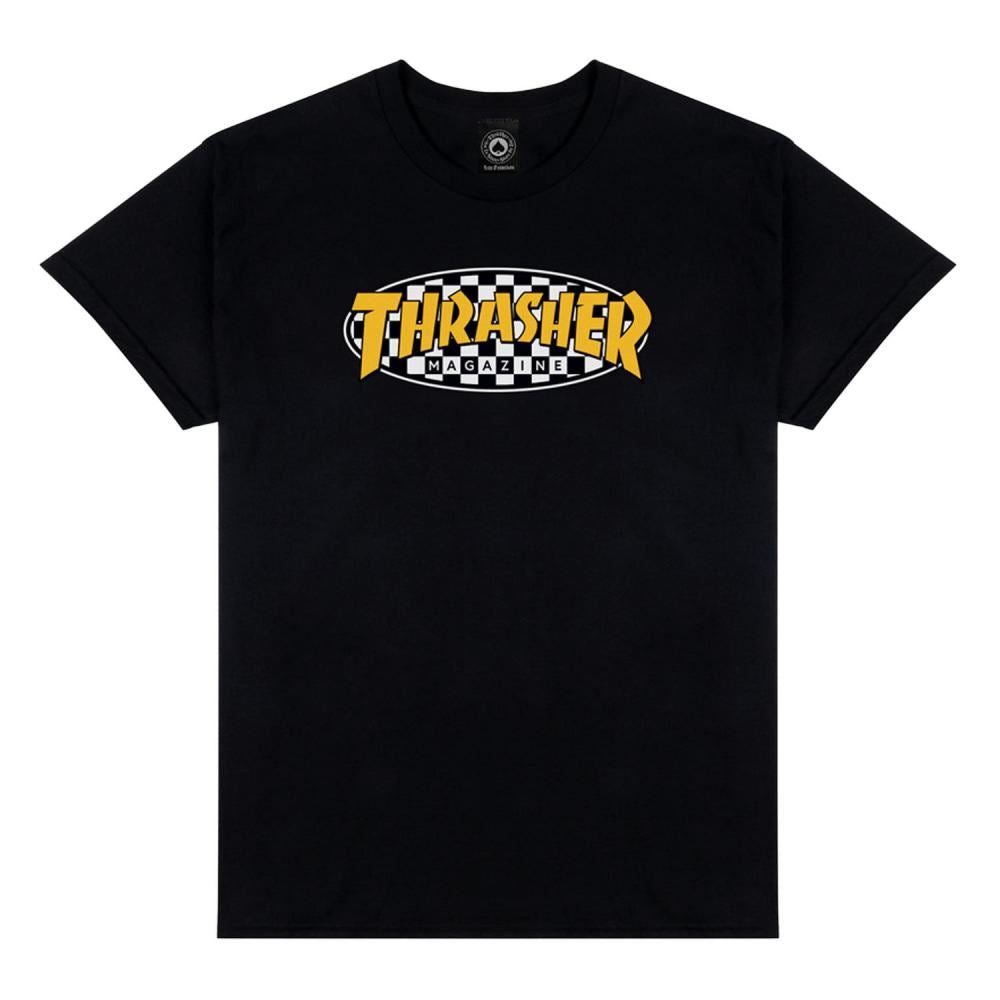 Thrasher T-Shirt Checkered Oval - Black - Skatewarehouse.co.uk