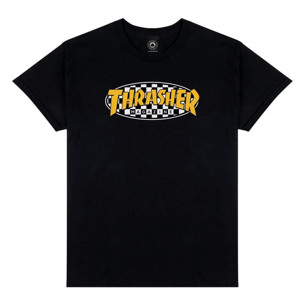 Thrasher T-Shirt Checkered Oval - Black - Skatewarehouse.co.uk