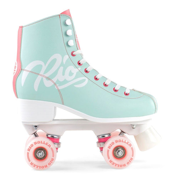 Rio Roller Script Quad Skates - Teal / Coral - Skatewarehouse.co.uk