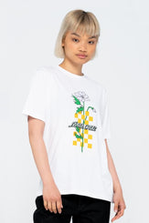 Santa Cruz Womens T-Shirt Checkerbloom Strip T-Shirt - White - Skatewarehouse.co.uk