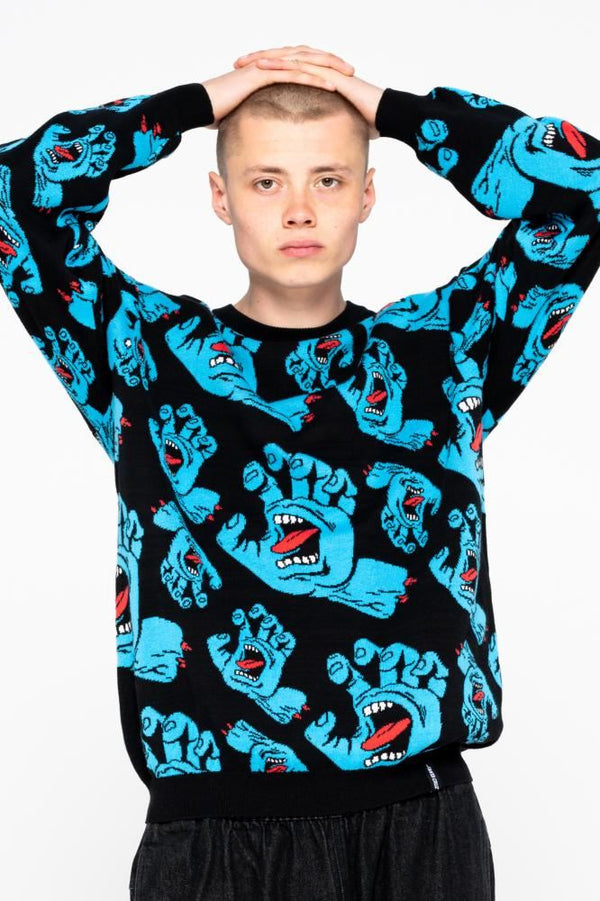 Santa Cruz Crew Hands All Over Knit Crew - Black - Skatewarehouse.co.uk