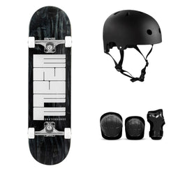 Enuff Throwback Black Complete Skateboard Bundle - SFR Helmet & Pads - 8.5"