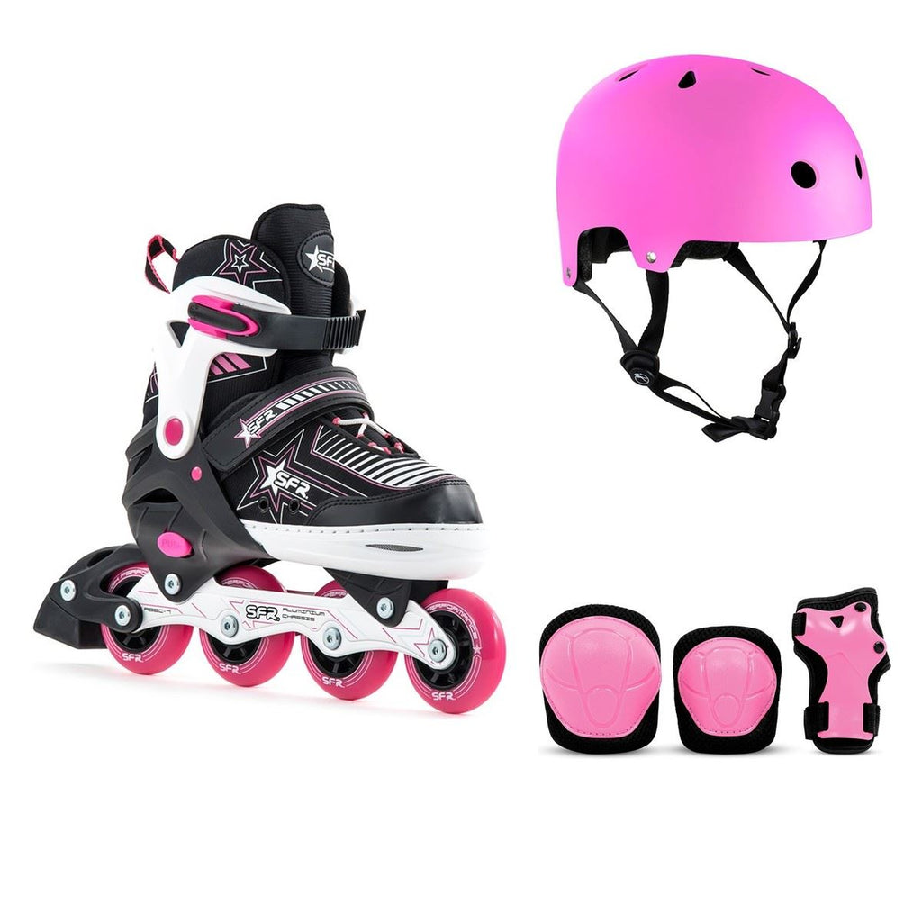 SFR Pulsar Adjustable Inline Skates Pink Bundle - SFR Helmet & Pads