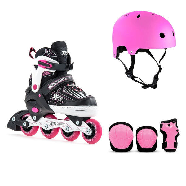 SFR Pulsar Adjustable Inline Skates Pink Bundle - SFR Helmet & Pads