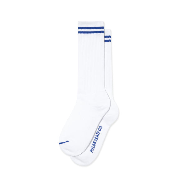 Polar Skate Co Rib Socks | Long | 2 Stripes (White / Blue) - UK 3-5