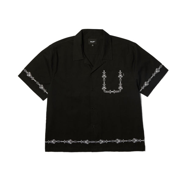 Pinstripe Emb S / S Resort Shirt (Black)