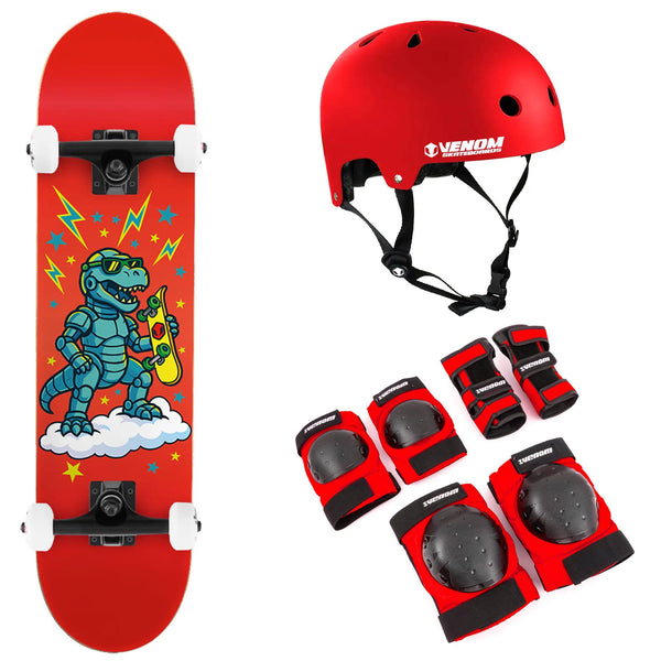 Venom My First Robo Dino Red Kids Mini Junior Complete Skateboard Bundle - 7.25
