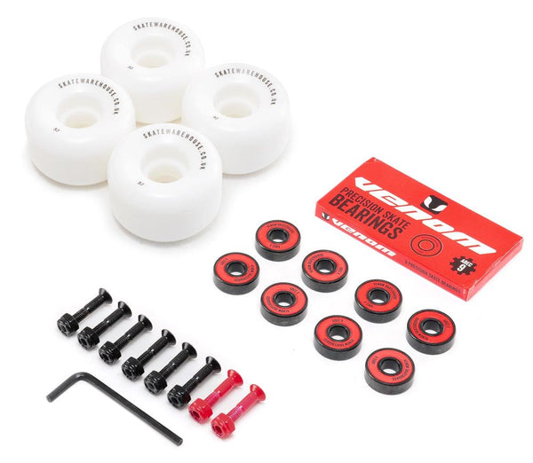Skatewarehouse Conical Skateboard Wheels & Venom ABEC 9 Bearings Pack + Bolts! - Skatewarehouse.co.uk