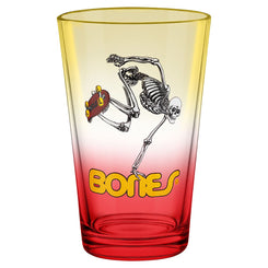 Powell-Peralta Pint Glass • Skateboard Skeleton • Yellow / Red Fade Skateboard Deck