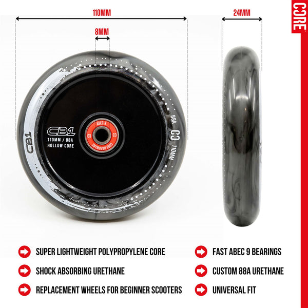 CORE CB1 Plastic Hollow Core Scooter 110mm - Black / White Scooter Wheels