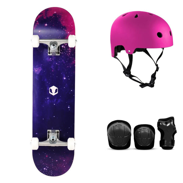 Venom Core - Galaxy Purple Complete Skateboard Bundle - SFR Helmet & Pads - 7.75