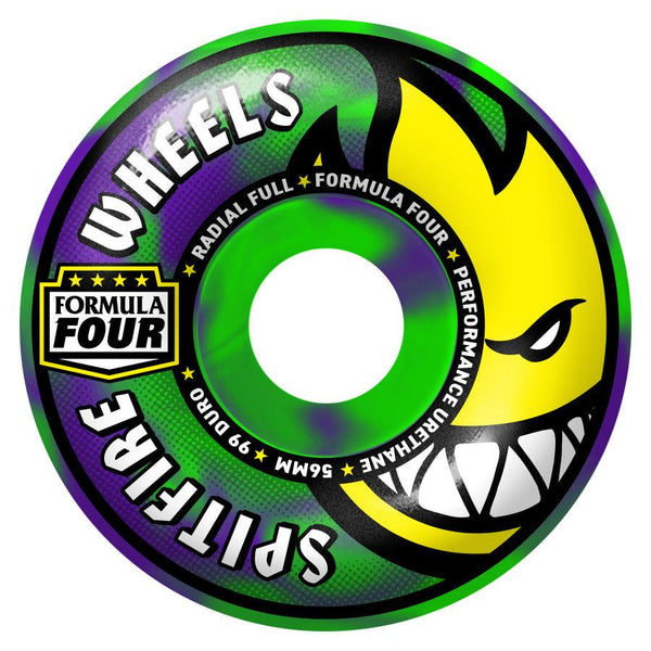 Spitfire F4 99Du Team Colors Radial Full (Neon Green / Purple) Skateboard Wheels - 56mm