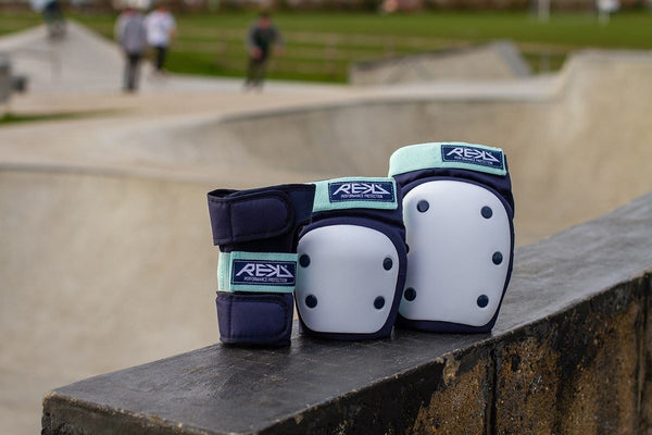 REKD Heavy Duty Skateboard Skate Scooter BMX Triple Pad Set - Blue / Mint - Skatewarehouse.co.uk