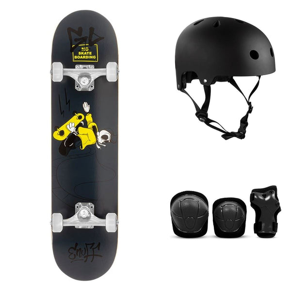 Enuff Skully Black Complete Skateboard Bundle - SFR Helmet & Pads - 7.25