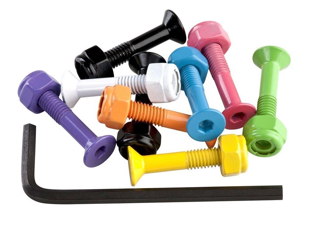 Enuff Bolt Sets Multi-Coloured Skateboard Bolts - 1" Allen Key - Skatewarehouse.co.uk