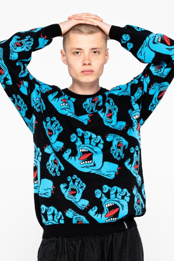 Santa Cruz Crew Hands All Over Knit Crew - Black - Skatewarehouse.co.uk