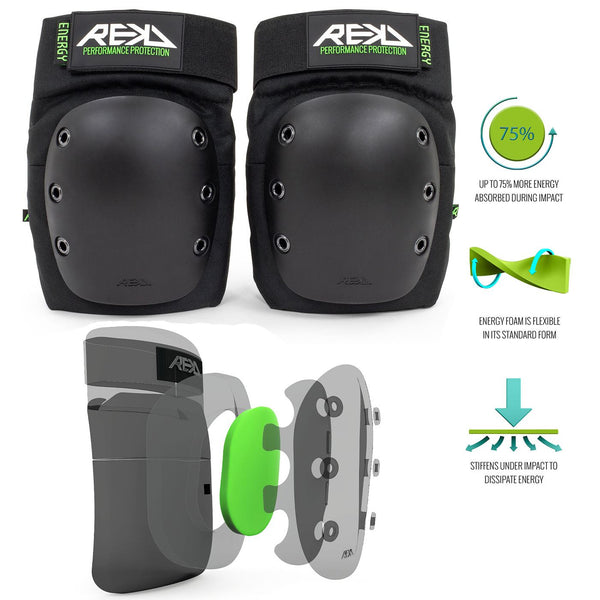 REKD Energy Skateboard Skate Scooter BMX Ramp Knee Pads - Black - Skatewarehouse.co.uk