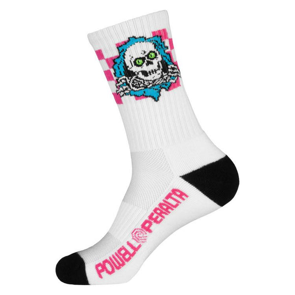 Powell Peralta Ripper Cotton Socks Checker Blue/Pink/White - Skatewarehouse.co.uk