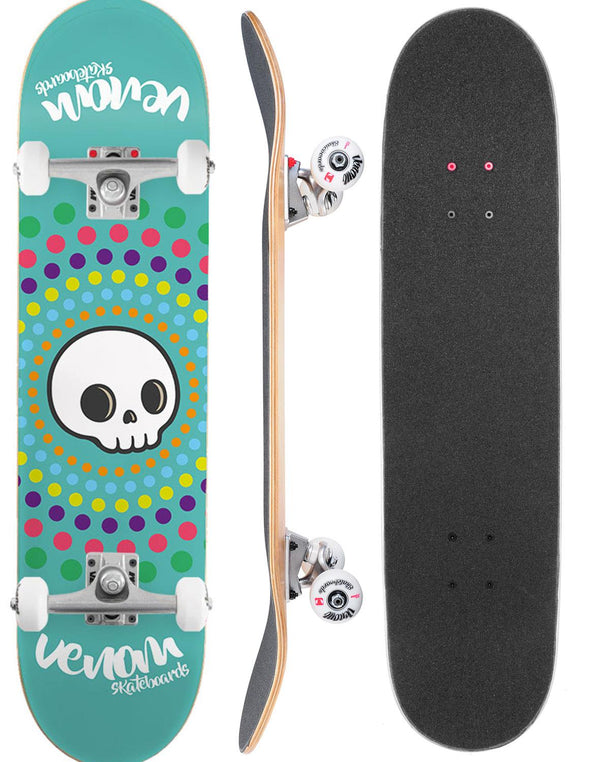 Venom Skull Spots Teal Core Complete Skateboard Bundle - 7.75