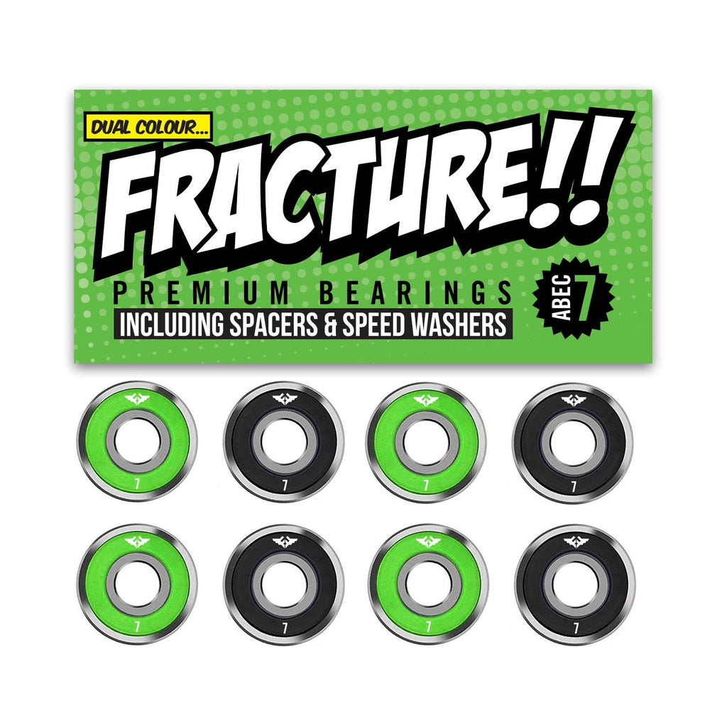 Fracture Premium Abec 7 Green/Black Skateboard Bearings - Skatewarehouse.co.uk