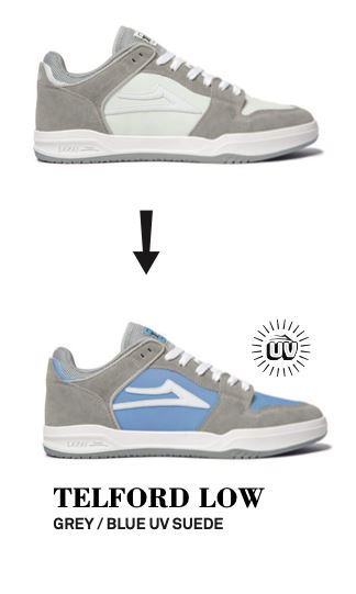 Lakai Telford Low Skate Shoes - Grey/Blue UV - Skatewarehouse.co.uk