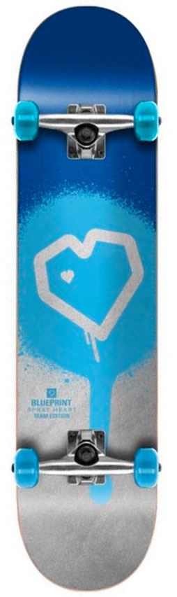 Blueprint Spray Heart Blue / Silver Complete Skateboard - 7.5
