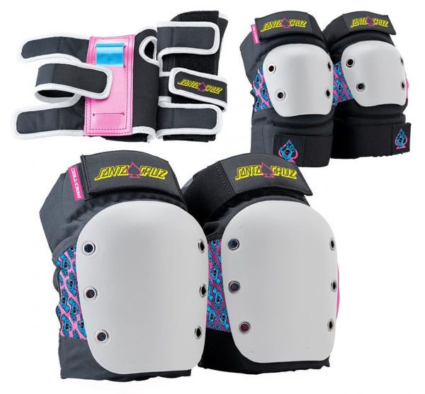 Pro-Tec Pads Street 3-PK Pad Set Santa Cruz - Black / White / Pink - Skatewarehouse.co.uk