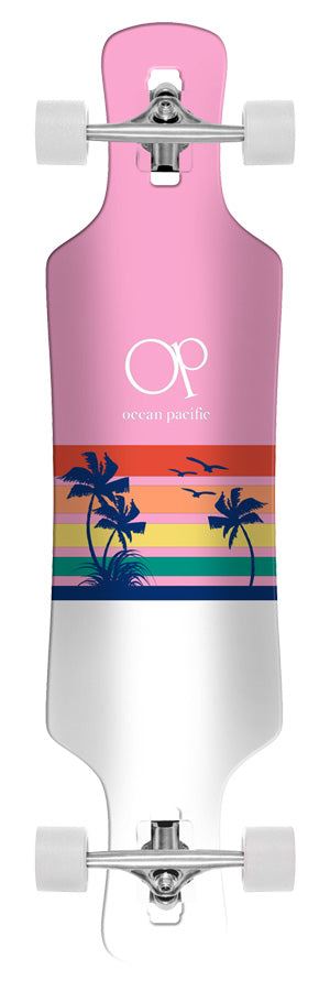 Ocean Pacific Sunset Drop Through Pink/White Complete Longboard - 39.0