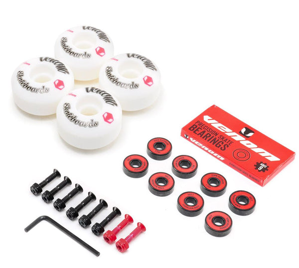 Venom Skateboards Logo White Skateboard Wheels & Venom ABEC 9 Bearings Pack + Bolts! - Skatewarehouse.co.uk
