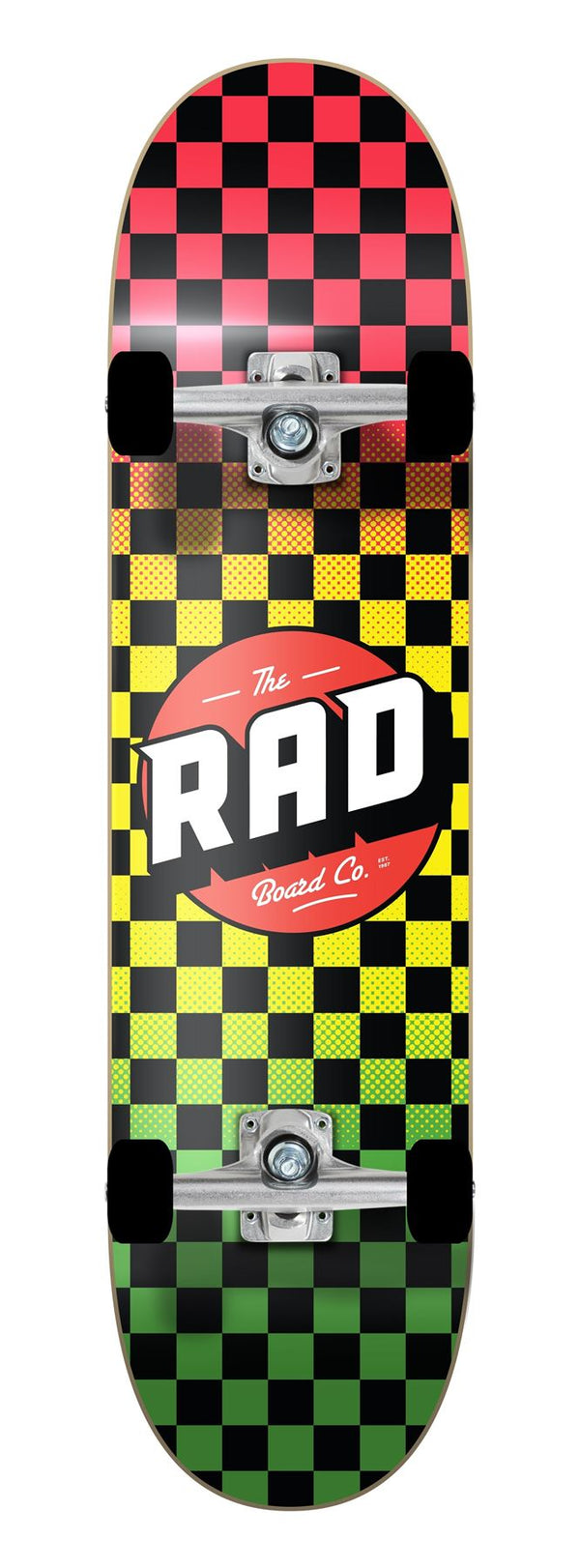 Rad Checkers Dude Crew Complete Skateboard Rasta Fade 7.5