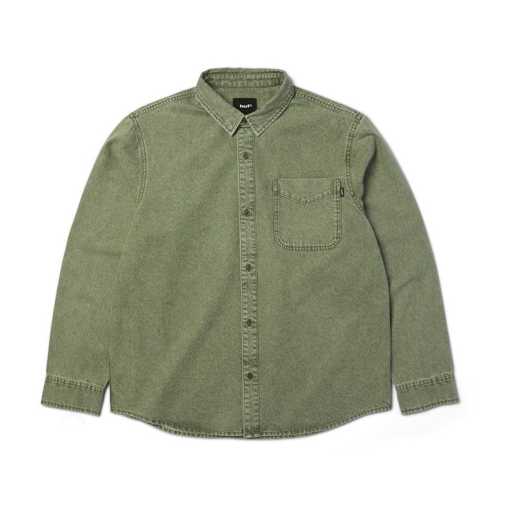 HUF Carson Overdyed Denim LS Shirt (Olive)