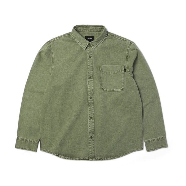 HUF Carson Overdyed Denim LS Shirt (Olive)