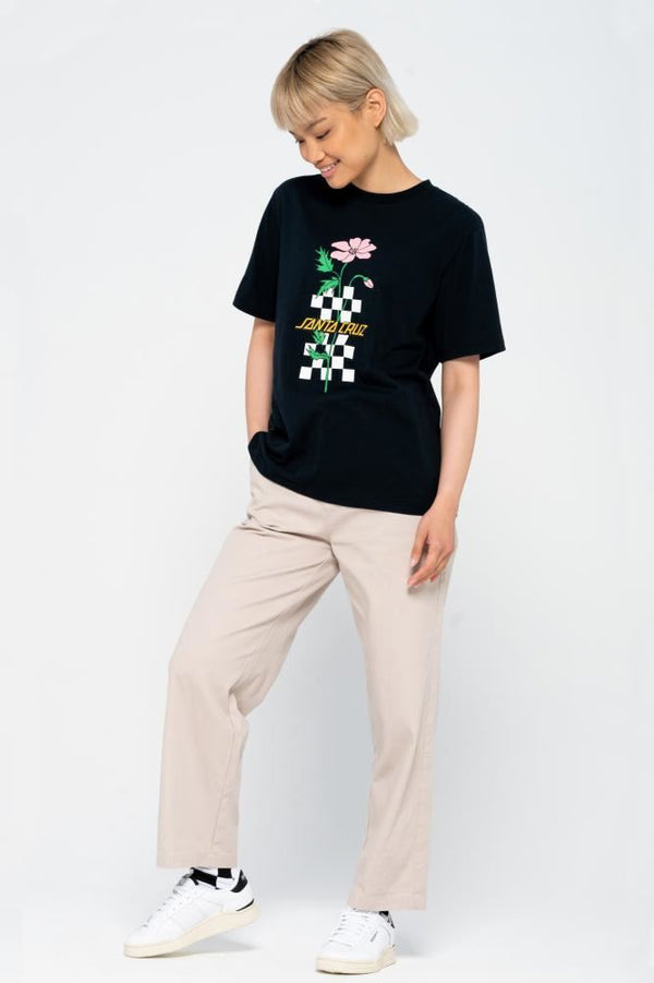 Santa Cruz Womens T-Shirt Checkerbloom Strip T-Shirt - Black - Skatewarehouse.co.uk