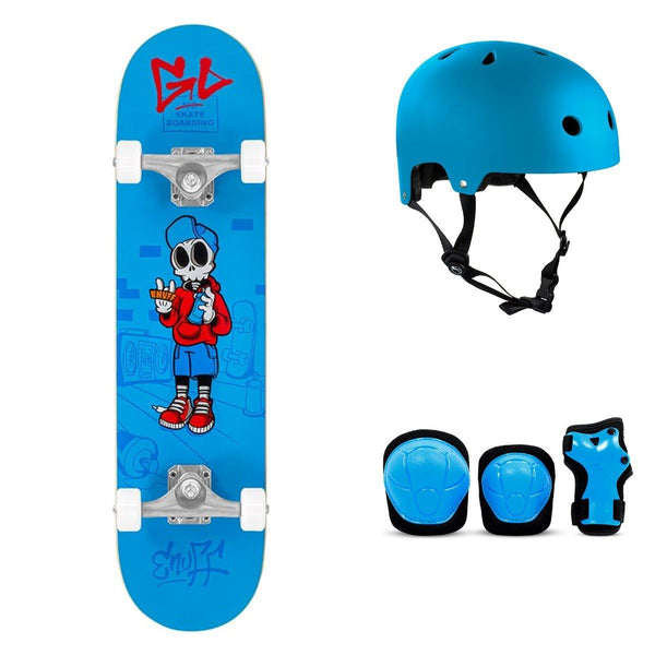 Enuff Skully Blue Complete Skateboard Bundle - SFR Helmet & Pads - 7.25
