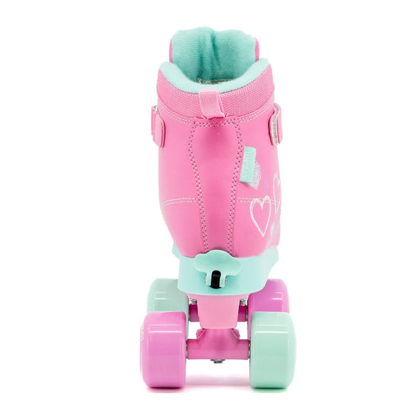 CREAM Scoop Quad Roller Skates, Adjustable - Hearts, Pink / Teal