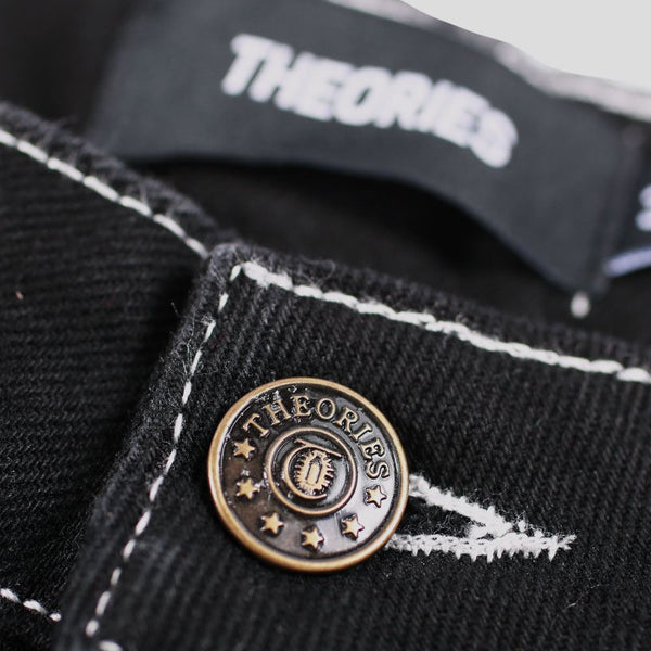 Theories Of Atlantis Plaza Jeans Black W/ White Contrast Stitch - Skatewarehouse.co.uk