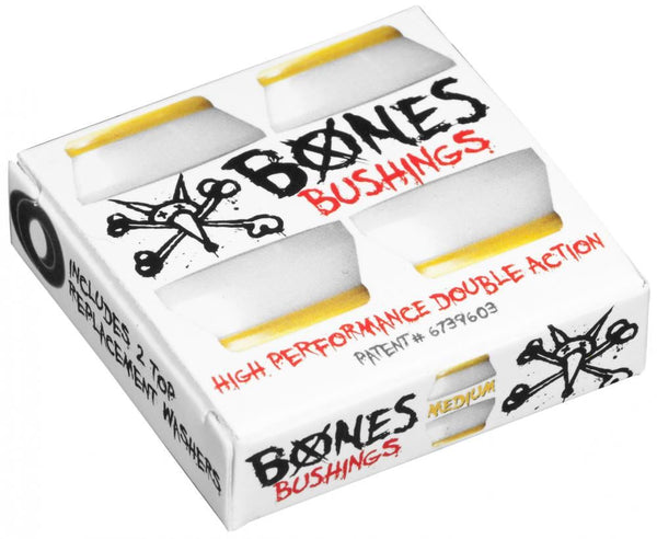 Bones Skateboard Bushings Medium (Pack of 4) - Yellow/White - Skatewarehouse.co.uk