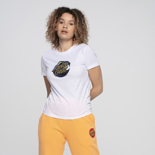 Santa Cruz Womens T-Shirt Holo Wave Dot Front T-Shirt - White - Skatewarehouse.co.uk