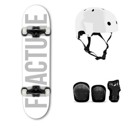 Fracture Fade White Complete Skateboard Bundle - SFR Helmet & Pads - 8.0"
