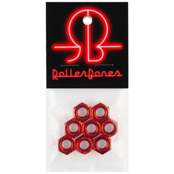 Rollerbones Axle Nuts - 8mm - Red (Pack 8) Skateboard Hardware