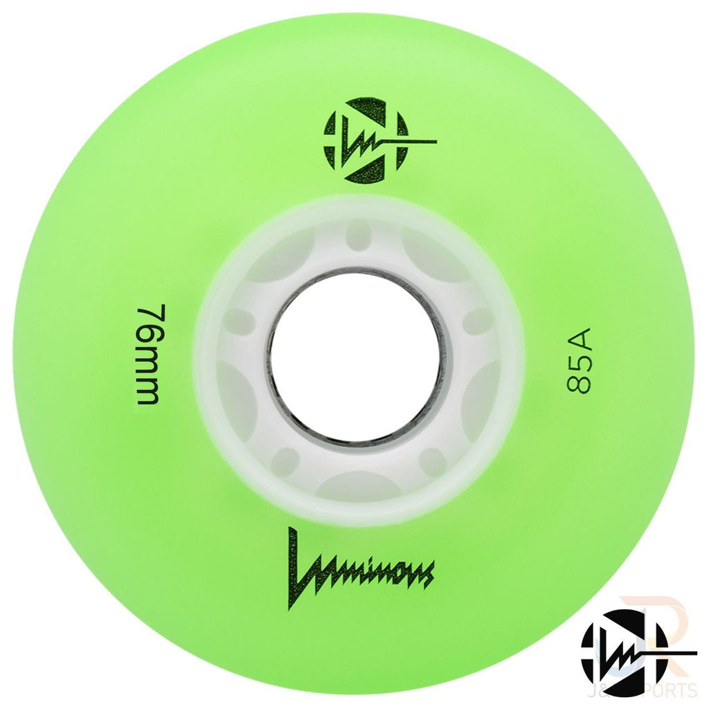 Luminous Led Inline Wheel (Set of 4 Wheels) - Green/White Glow - 76Mm/85A - Skatewarehouse.co.uk