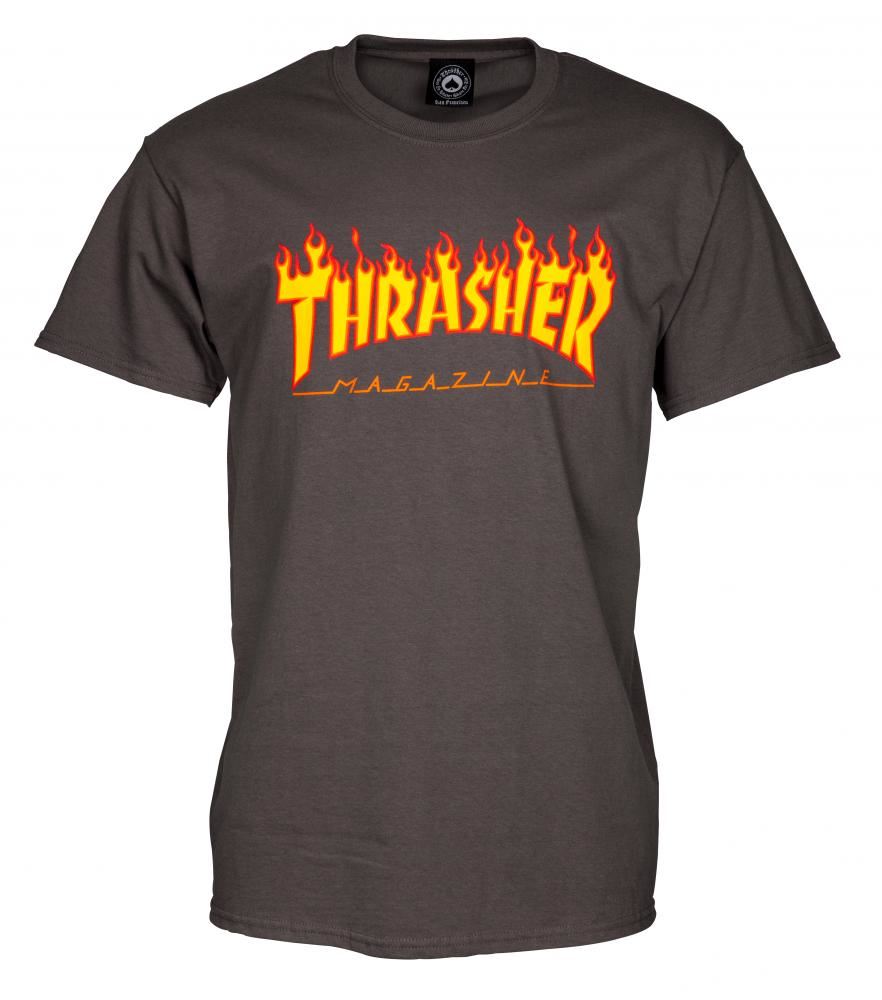 Thrasher T-Shirt Flame Logo - Charcoal - Skatewarehouse.co.uk