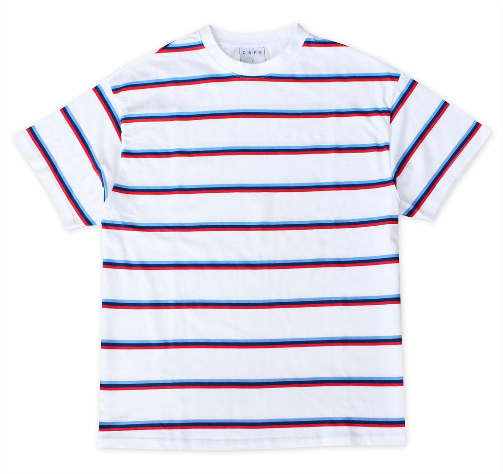 Skateboard Cafe Stripe Tee (White / Royal) - M